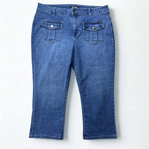 Denim - d.jeans Women Jeans 14 Straight Cropped Stretch Blue Denim Front Flap Pockets